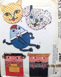 2461 1961 SHAPED CAT,DOG,HUMPTY,BOY,GIRL PJ BAGS,PILLOWS PATTERN